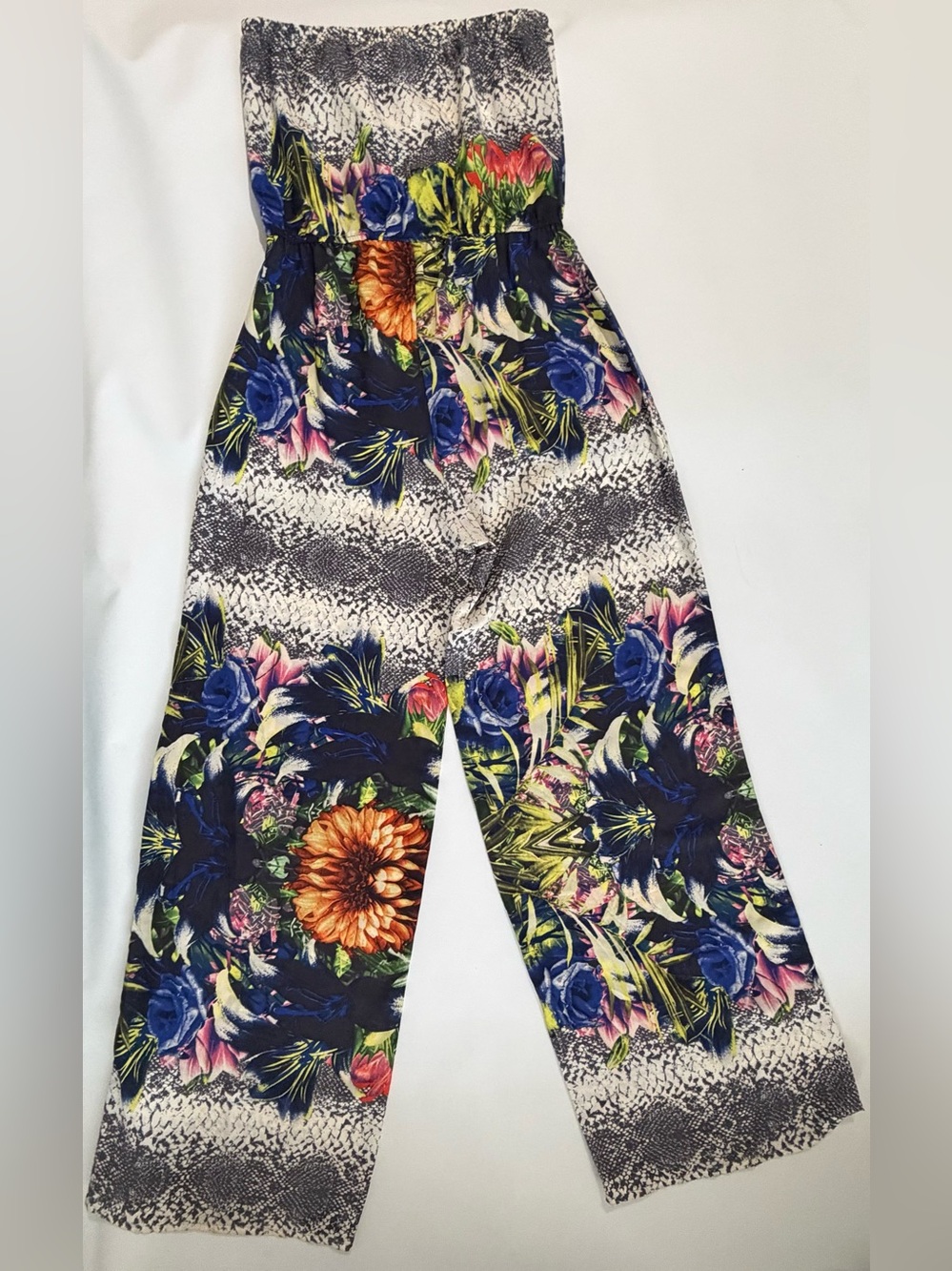 Vintage Black Bead Made in USA Floral Wide Leg Jumpsuit 90s